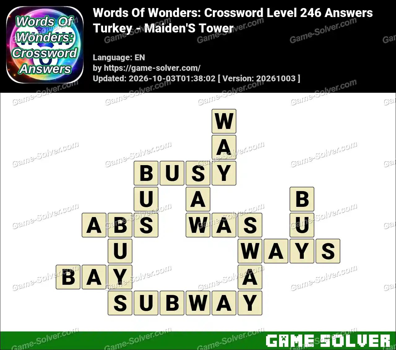 Words Of Wonders: Crossword Level 246 Answers – Turkey – Maiden’S Tower